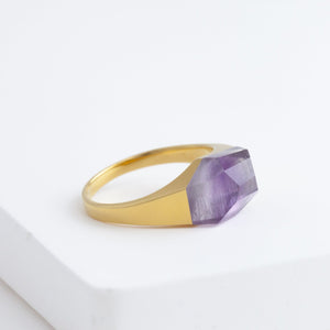 Mini rock crystal bi-color amethyst ring