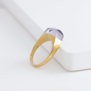 Mini rock crystal bi-color amethyst ring