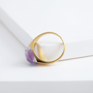 Mini rock crystal bi-color amethyst ring