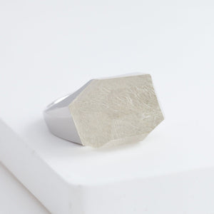 Rock silver rutilated quartz ring