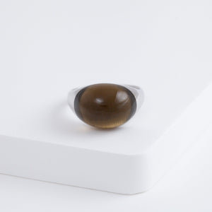 Mini rock round smoky quartz ring - silver