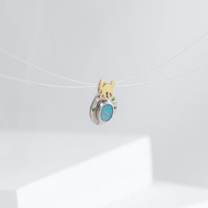 One-of-a-kind angry cat opal pendant