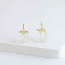 Load image into Gallery viewer, UFO Cow Abduction rainbow moonstone hook earrings
