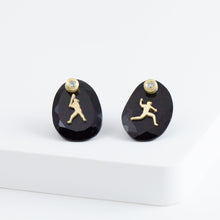 Load image into Gallery viewer, Baseball MVP onyx diamond earrings
