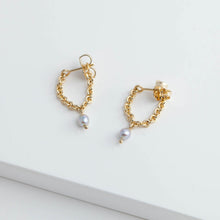 Load image into Gallery viewer, 14K chain hoops with pearls
