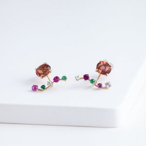 Rich Fairy pink tourmaline and mixed precious stones earrings