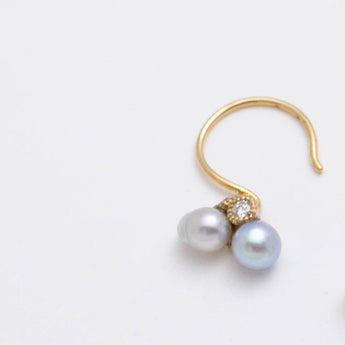 Baby Akoya pearl double pearl hook diamond earrings