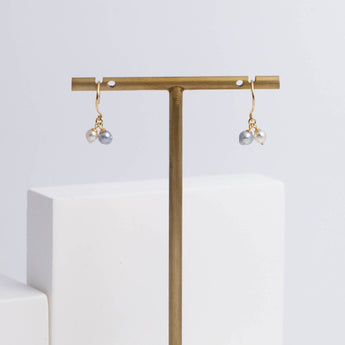 Baby Akoya pearl double pearl hook earrings