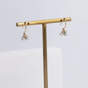 Baby Akoya pearl double pearl hook diamond earrings