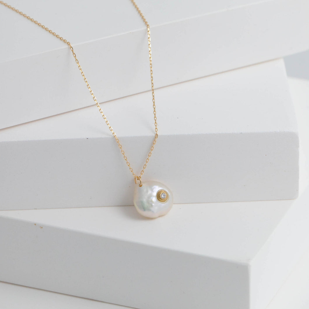 Petal and diamond single drop necklace
