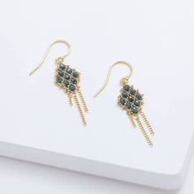 Load image into Gallery viewer, Small blue diamond textile earrings
