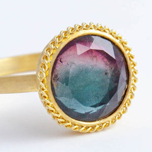 One-of-a-kind round watermelon tourmaline ring