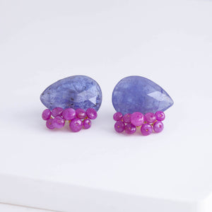 Fairy pear tanzanite and round ruby earrings [Limited Edition]