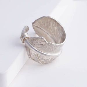 Silver large feather ring