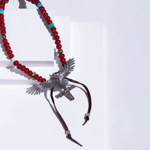 Medium mokume eagle necklace with cross pendent and trade beads