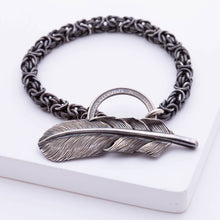 Load image into Gallery viewer, Large feather Byzantine chain bracelet
