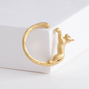 Cat and diamond gold plated silver ring