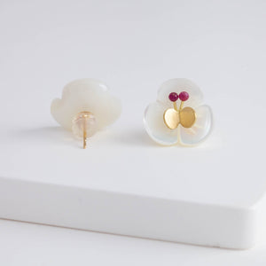 Plum flower ruby butterfly earrings